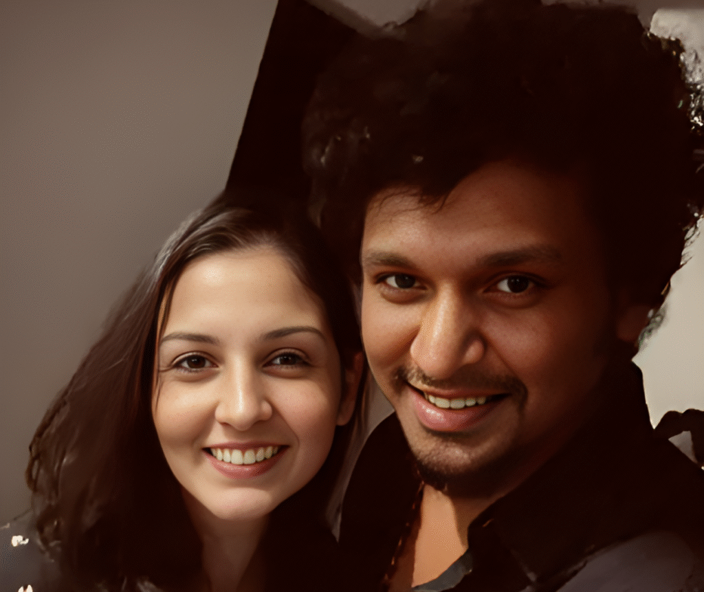 Adhvika Lokesh with lokesh in black dress