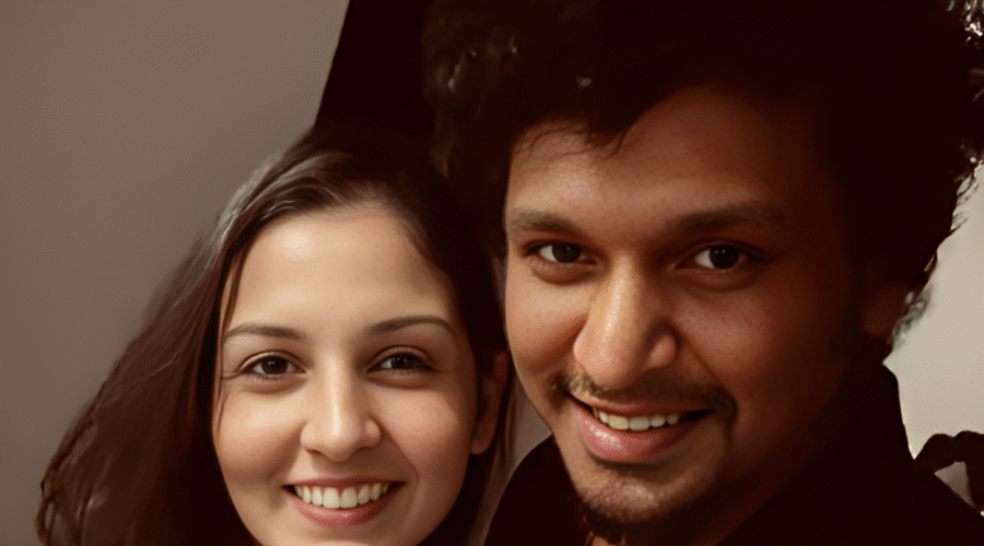 Adhvika Lokesh with lokesh in black dress